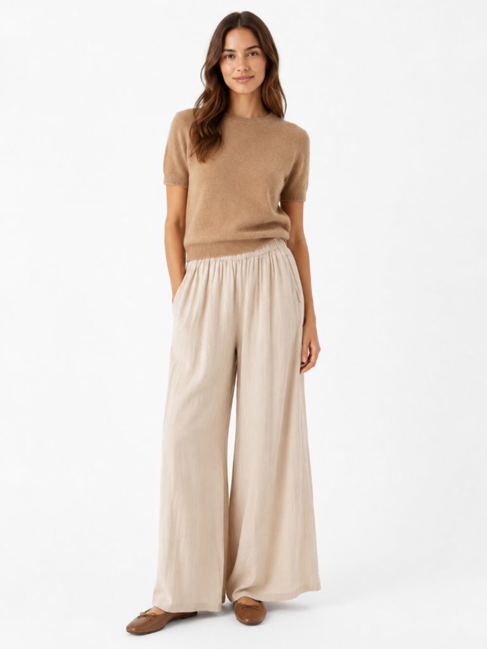 Blanco by Nature Beige 100% Cotton Wide Leg Pull-On Pants Made in Peru NwT
